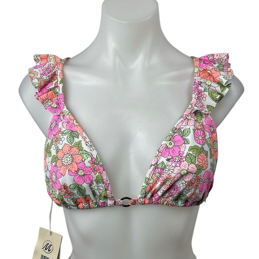 NEW Maaji Multicolor Floral Sleeveless Ruffle Triangle Swimwear Bikini Top Sz XL